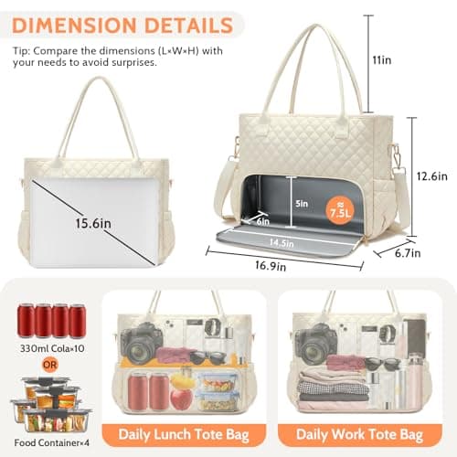 AHHZOOPLL 2-in-1 Lunch & Laptop Tote Bag｜15.6" Work Bags for Women｜Water-Resistant Polyester Casual｜Insulated Leakproof Lunch Compartment｜Teacher Nurse Bag｜Laptop Briefcase for Office Travel｜Beige - Thumbnail 3
