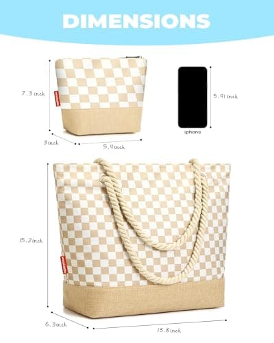 WOOMADA Large Straw Beach Tote - Tote Bag for Towels & Vacation Essentials - Thumbnail 3