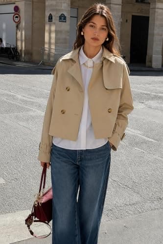 Orolay Short Trench Jackets for Women Cropped Trench Coat Double Breasted Spring Jacket Trendy Outwear - Thumbnail 3