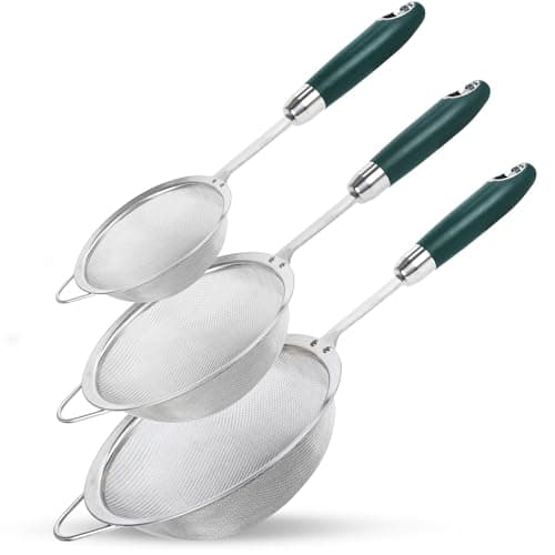 304 Stainless Steel Fine Mesh Strainer Set, 3 Sizes 12/14/18cm Kitchen Strainers, 40 Mesh Sieve for Rice, Pasta, Flour, Tea & Juicing, Rust-Resistant Food Strainer with Long Handle, Dishwasher Safe - Image 1