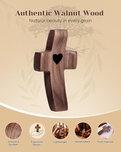 3-Pack Wooden Cross Fidget, Handmade Pocket Wood Crosses, Cross My Heart | Encouragement Gift, Relieve Anxiety for Yourself, Inspirational Easter Gift for Christian Faith, Prayer, Father Day Gifts - Thumbnail 4
