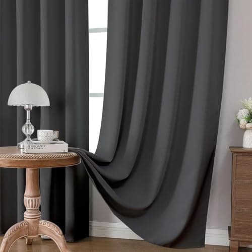 Joydeco Blackout Curtains 72 Inch Length 2 Panels Set, Thermal Insulated Long Curtains& Drapes 2 Burg, Room Darkening Grommet Drapes for Living Room Bedroom Window (Dark Grey, W52 x L72 Inch) - Thumbnail 5