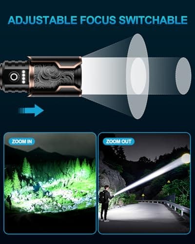 VOLISABER Flashlight 3000 High Lumens with Ignition Lens, Rechargeable Super Bright Zoomable LED Flash Light, 6 Mode Waterproof Handheld Powerful Tactical Flashlights for Camping Essentials Emergency - Thumbnail 5