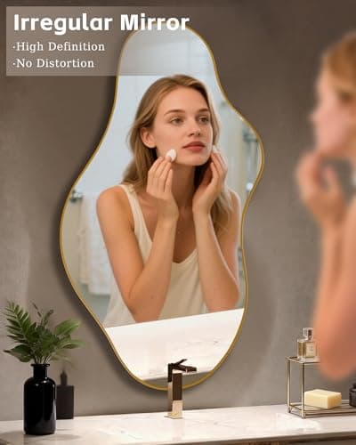 potijo Irregular Wall Mirror 20"x36" Asymmetrical Mirror Gold Abstract Wall Mirror Decoration for Bathroom, Bedroom, Living Room, Cloakroom, Entryway - Thumbnail 5