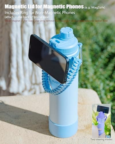 avodvo 12 oz Insulated Water Bottle with 2 Lids (2-in-1 Straw & Spout Lid, Magnetic Lid), Kids Water Bottle with Strap, Kids Stainless Steel Water Bottle for School, PA-Free, Black - Thumbnail 6