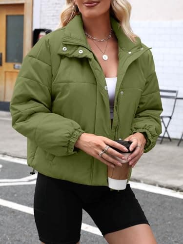 Imily Bela Womens Cropped Puffer Jackets Long Sleeve Stand Collar Coats Quilted Zipper Outerwear - Thumbnail 5