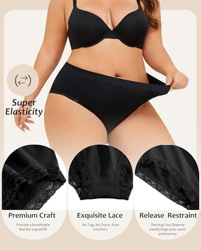 READY TO LOVE Womens Underwear High Waisted Seamless Lace Panties Breathable Full Coverage Plus Size Brief 5-Pack - Thumbnail 4