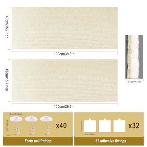 Cat Scratch Mat for Couch, Wall & Cat Tree - 78.7" Trimmable Self-Adhesive Cat Scratcher, Cat Scratch Furniture Protector, Felt Alternative to Sisal, DIY Cat Tower Replacement, 2 Pack (Beige) - Thumbnail 2