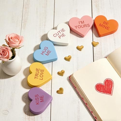 6 Pack Wooden Conversation Hearts Decor - Valentine Mantel Decor,Heart Signs for Home Shelf, Tiered Tray, Fireplace & Office Decorations - Thumbnail 4