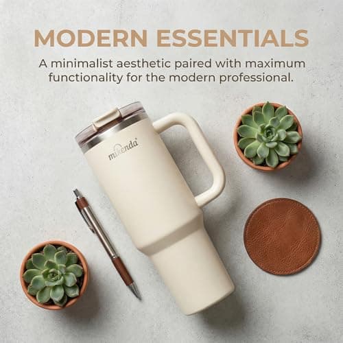 MIKENDA 40oz Insulated Tumbler with Straw | Double Wall Stainless Steel Travel Mug | Leak Proof Lid, 24hr Cold & 12hr Hot | Reusable Water Bottle for Office, Gym, Hiking(beige) - Thumbnail 2