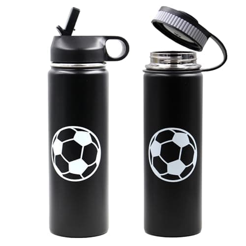 22 oz Soccer Water Bottle, Stainless Steel Vacuum Insulated Water Bottle with Straw and 2 Lids, Double Wall Leakproof Sports Flask, Soccer Gifts for Boys, Kids, Girls, Coach - Thumbnail 5