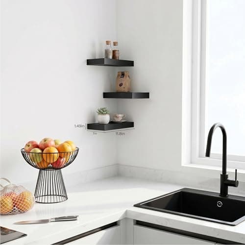 Modcraft Black Floating Shelves for Wall Set of 3, 11.8 Inch Small Wall Shelves for Bathroom Over Toilet, Home Office & Bedroom Storage, Wall Mounted Shelf Set for Decor, Books & Collectibles - Thumbnail 4