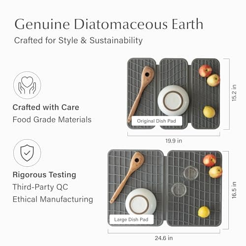 Dorai Home Dish Pad - Diatomaceous Earth Stone Drying Mat for Kitchen Counter - Quick Drying -Stone Dish Drying Mat for Kitchen - (24.6" x 16.5") - Thumbnail 4