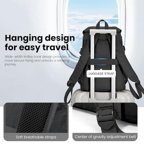 Kabibin Travel Backpack for Women Men, Carry On Laptop Backpack fits 16'' Laptop, Lightweight Waterproof Nylon Casual Daypack with Multiple Pockets, Basics Bag for Outdoor, School, Walking, Hiking. - Thumbnail 5