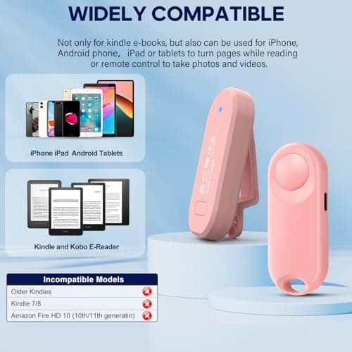 Oresoc RF Remote Control Page Turner for Kindle Paperwhite,Kindle Accessories Remote Photo and Video for E-Book iPhone iPad Android Tablets Reading Novels Comics Remote Control Extenders(Pink) - Thumbnail 5