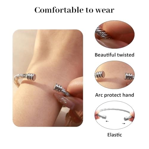BOLAGTIER Stainless Steel Twisted Cable Wire Bracelets Adjustable Open Cuff Bangle Bracelet Vintage Jewelry Gift for Women (C-Silver 62) - Thumbnail 6
