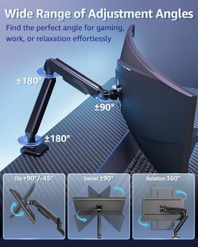 MOUNTUP Heavy Duty Single Monitor Arm for 42 40 39 34 32 27Inch Screens, Monitor Stand for Desk Supports 4.4-33 lbs, Height Adjustable Ultrawide Monitors Mount with C-Clamp & Grommet Base - Thumbnail 6