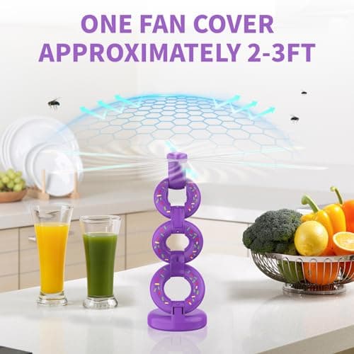 Fly Fans for Tables Fly Repellent Outdoor Keep Flies Away, Flies Spinner Table Top with Holographic Blades, Bug Traps for Picnic, Party, BBQ (Purple) - Thumbnail 6