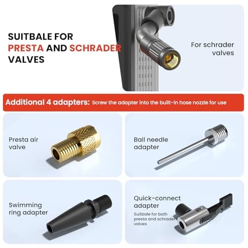 SAILHAPI Mini Bike Tire Pump (150PSI Fast Inflation with Guage) (Presta and Schrader Valve) Portable Electric Air Pump for Road and Mountain Bicycle, E-Bike, Motorcycle, Sports Ball - Thumbnail 6