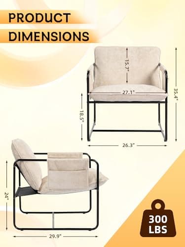 AnjiEacen Modern Accent Chair Comfortable Living Room Chairs with Armrests, Lounge Chair with Metal Frame Chenille Upholstered Bedroom Reading Chair - Thumbnail 2
