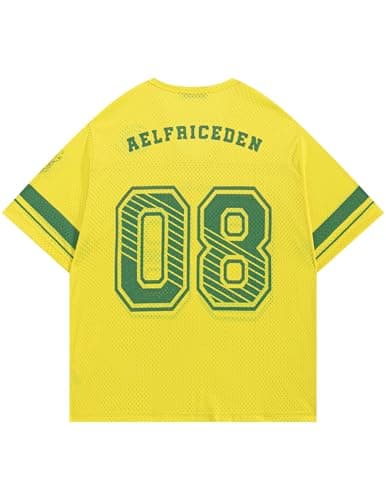 Aelfric Eden Jersey Shirts for Women Y2k Oversized V Neck Graphic Tees Football Number Streetwear T Shirt Tops Yellow XL - Thumbnail 2