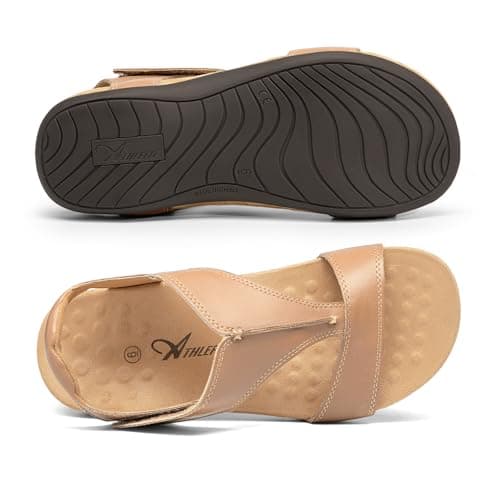 Athlefit Orthopedic Arch Support Sandals for Women Walking Orthotic Beach Nude Sandals With Adjustable Strap Size 9.5 - Thumbnail 6