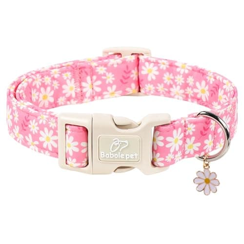 Babole Pet Daisy Dog Collar Pink Girl Dog Collars for Large Dogs - Lightweight Adjustable Spring/Summer Floral Female Dogs Everyday Collar with Safety Buckle L