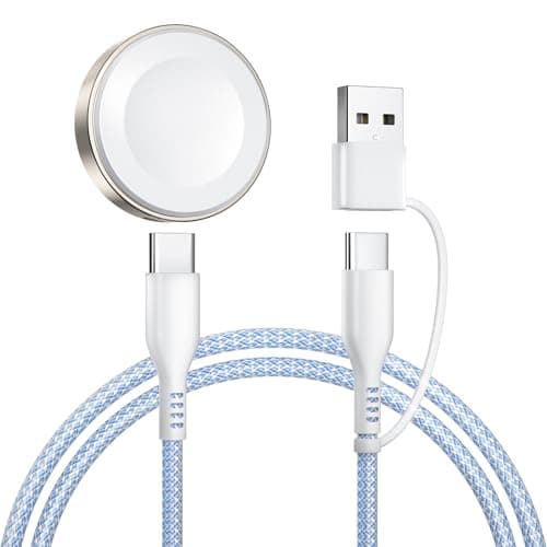 2 in 1 USB A/C Fast Charging Cable for Apple Watch Charger,4ft 60W Max Type C to C Fast Charging Nylon Braided Cord for iPhone 17 16 iPad,Travel Essentials for iWatch Series Ultra 42/44/46mm