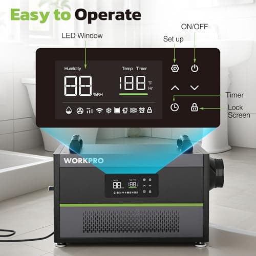 WORKPRO Crawl Space Dehumidifier, 145 Pint Commercial Dehumidifier for Basement, Warehouse and Garage, Covers 6000Sq. Ft, Drain Hose, Automatic Defrost, Memory Starting and Washable Filter - Thumbnail 5