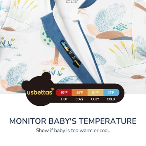 Baby Sleep Sack 3–6 Months, Cotton Sleep Sack with Detachable Long Sleeves, 1.0 TOG Wearable Blanket for Cooler Nights, 2-Way Zipper Toddler Sleeping Sack with Temperature Strip, Dinosaur - Thumbnail 5