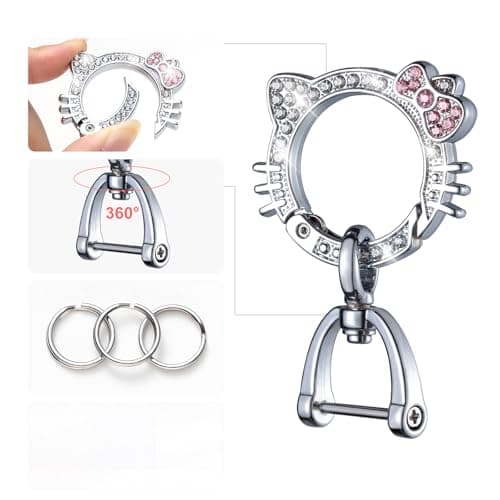 Pangpai 2 Pcs Bling Pink Car Interior Accessories, Rhinestone Push to Start Button Cover with Keychain, Car Engine Start Stop Button Cover, Cute Car Decoration Sticker Decal for Women Girl - Thumbnail 6