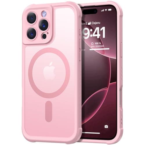 Thomo Magnetic for iPhone 16 Pro Case, [Full Camera Protection] [Compatible with Magsafe] Military-Grade Shockproof, Anti-Fingerprint Translucent Matte Phone Case,Pink - Image 1