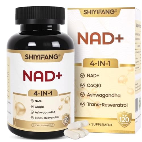 SHIYIFANG NAD+ Supplement with LipoNAD® 600mg, Trans-Resveratrol 250mg, Ashwagandha 200mg & CoQ10 50mg, High Bioavailability Cellular Health & Anti-Aging Support for Men & Women - Image 1