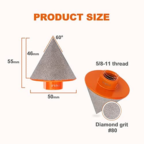 Diamond Beveling Chamfer Bit,BRSCHNITT 2 Inch (50mm) Diamond Finger Milling Bits with 5/8-11 Thread for enlarging, polishing and Bevelling The exsit Holes - Thumbnail 2