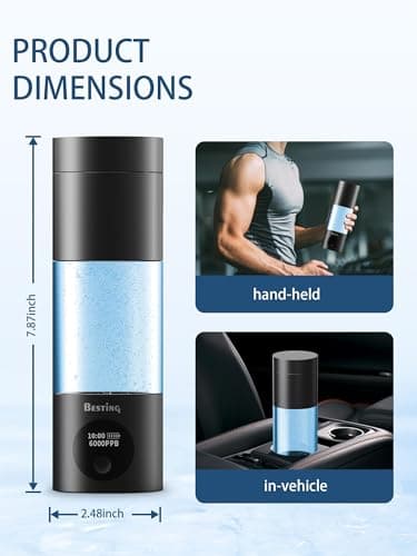 BESTING Hydrogen Water Bottle, Up to 6000ppb Concentration, Upgrade Smart Touchscreen Control SPE Hydrogen Generator with LED Display Portable Hydrogen Water Machine, 320ml - Thumbnail 3
