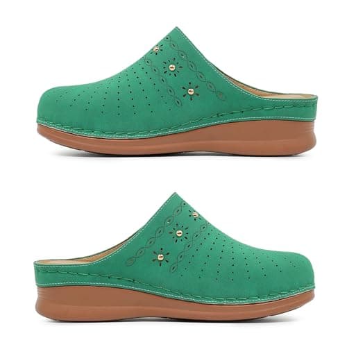 Goldnut Women's Green Closed Toe Clogs Comfortable Slip On Mules Non Slip Casual Summer Walking Clog for Womans Mules Size 7 - Thumbnail 6