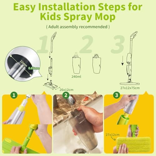 Lullulii Kids Spray Mop, Fun & Functional Toddler Mop Cleaning Set,Real Working Mini Mop, Pretend Play Toy –Includes Spray Bottle,Washable Microfiber Pads, Montessori Kids Cleaning Toy Set -Green - Thumbnail 2