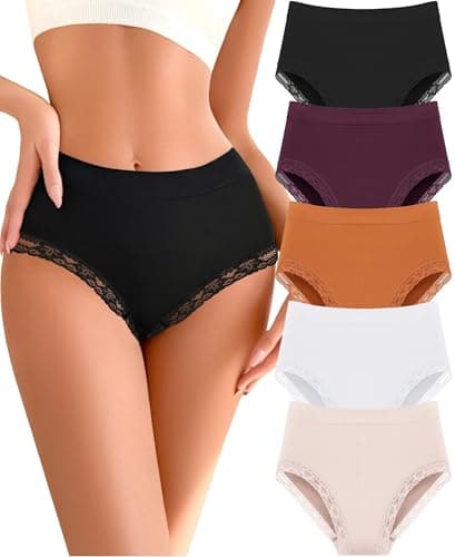 READY TO LOVE Womens Underwear High Waisted Seamless Lace Panties Breathable Full Coverage Plus Size Brief 5-Pack - Image 1