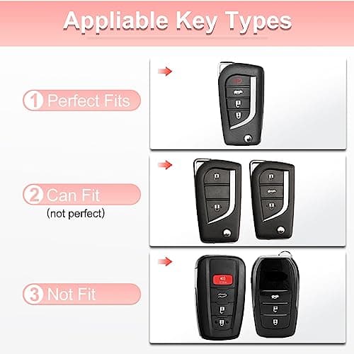Pangpai Pink Key Fob Cover for Toyota, Soft TPU Key Case Protection with Bling Keychain Fit for Toyota Fortuner Tundra Camry RAV4 Highlander Corolla Smart Key Holder - Thumbnail 2