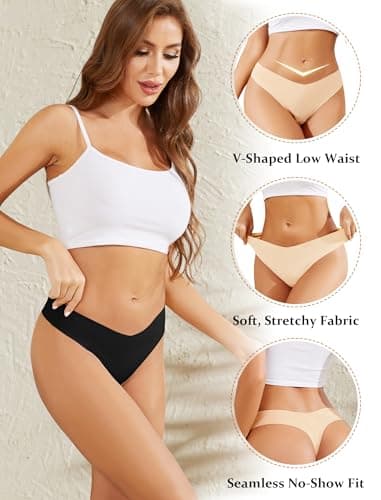 ANSUKOO Seamless Thongs for Women,No Show Ladies Underwear 6 Pack,Invisible Workout Comfortable Undie,V String Panties - Thumbnail 3