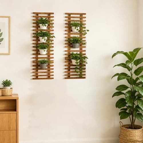 2 Pcs Wall Planter for Indoor Outdoor Plants - Wooden Wall Amounted Plant Holder for Hanging Pots, Vertical Pack Wood Garden Trellis for Climbing Plants Orchid Ivy Vine Rose Patio Home Decor, 35.43" - Thumbnail 6