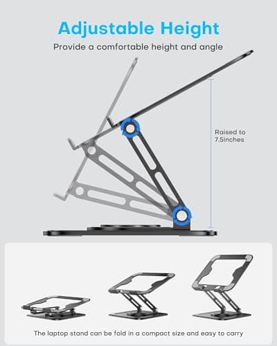 LOXP Adjustable Laptop Stand, Computer Stand with 360 Rotating Base, Ergonomic Laptop Riser Mount for Desk Foldable Protable Computer Desk Fits with MacBook Pro Air (10-16") - Black - Thumbnail 4