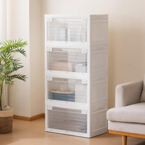 SOBIBO 4-Tier 101QT Stackable Storage Bins with Lid, Doors & Wheels, Collapsible Plastic Organizer Bins for Closet Bedroom, White - Image 1