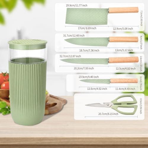 TOPLUCKY Knife Set, 6-Piece Kitchen Knife Set with Sharp Chef and Meat Knives, Anti-Rust Utility Knives Set for Kitchen, Kitchen Knife Block Set （Green） - Thumbnail 6
