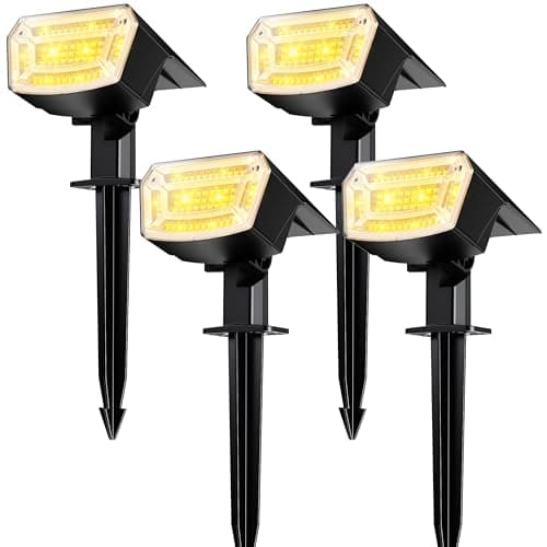 TECKNET Spot Lights Outdoor with 59 LED, 4 Pack Solar Lights Outdoor Waterproof IP65, Auto On/Off Solar Spot Lights, 3 Lighting Modes Solar Powered Garden, 2-in-1 Solars Landscape Light (Warm White)