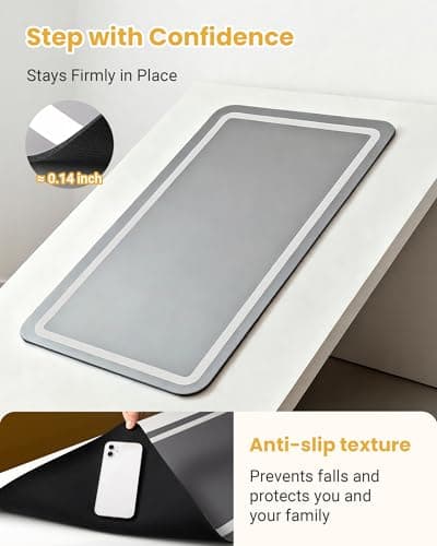 Soft Diatomaceous Earth Bath Mat, Quick Dry Bathroom Mats 2 Piece, Gray Super Absorbent Bath Mat Set, Washable Non Slip Bathroom Rugs, Stone Bath Mats Alternative, 15.74" x 23.62" Plus 15.74" x 47.2" - Thumbnail 4