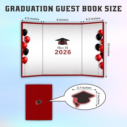 18"X12" Graduation Signature Board - Red & Black Balloons - Class Of 2026 Grad Guest Book Alternative For College & High School Students, Congrats Graduate Gift, Party Favors & Decors(Red) - A09 - Thumbnail 2