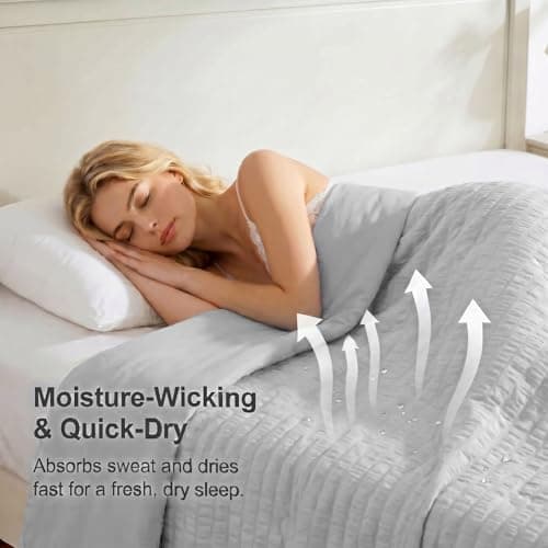 Cooling Comforter Queen Size 90"x90", Dual-Sided Seersucker & Q-Max>0.4 Cooling Blanket, Breathable Fabric for Hot Sleepers Night Sweats Menopause & Sensitive Skin, All Season Pet Friendly, Dark Grey - Thumbnail 3