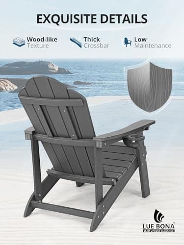 LUE BONA Matte HDPE Adirondack Chairs Set of 4 - Weather Resistant Seating with Cup Holder for Patio, Fire Pit, Deck & Cafe Patio, Dark Gray - Thumbnail 4