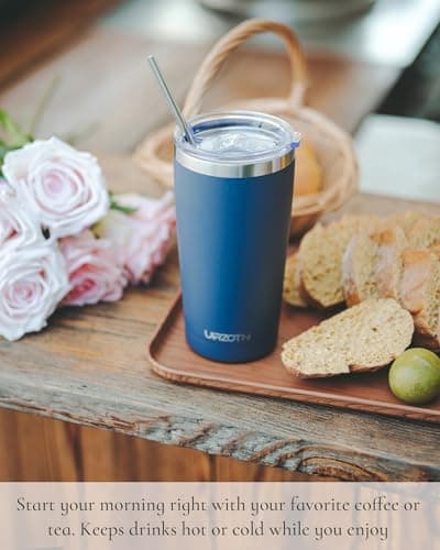 UIRZOTN Travel Coffee Tumbler 20oz, Leakproof Travel Coffee Mug with Dual Lids and Straw, Stainless Steel Double Wall Vacuum Insulated Tumbler for Hot/Iced Drinks (Red, Textured Matte) - Thumbnail 6